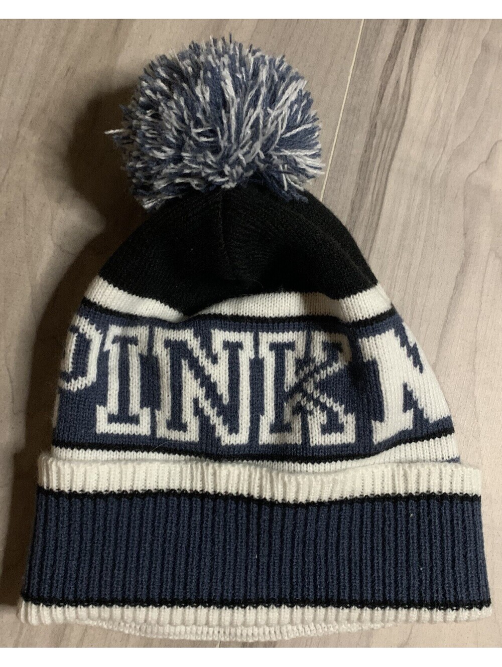 Pink Victoria Secret Beanie Womans One Size Blue Pom Pom Acrylic Pink Nation